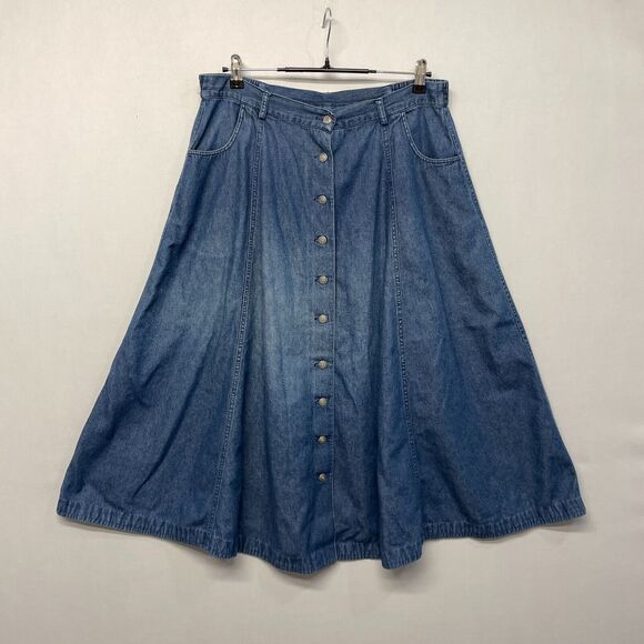 Vintage Jantzen Classics Button Front Maxi Jean Denim Skirt Size 14 Blue M273 -4 - Picture 1 of 16